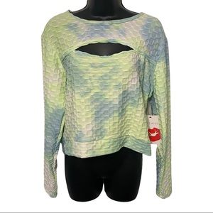 Hot Kiss blue green white tie dye long sleeve cropped plus size 1x NEW NWT